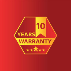 Obraz premium 10 years warranty Hexagon with mark stars shape yellow badge with red gradient background