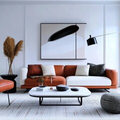 Modern Living Room, Elegant Sofa Arrangement, Minimalist Art Decor, Stylish Furniture And Cozy Ambiance, Contemporary Home