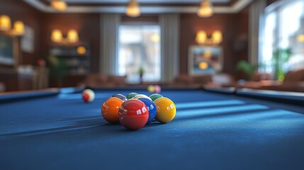 intense snooker match with a player lining up a shot on a billiard table with cue and pocketed balls during a tournament