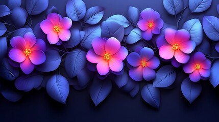 Vibrant Pink and Purple Flowers with Blue Leaves