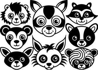 Hand Gesture Silhouettes & Cute Animal Faces Vector Illustration