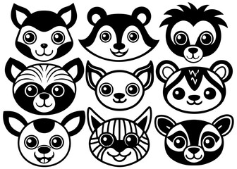 Hand Gesture Silhouettes & Cute Animal Faces Vector Illustration