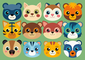 Hand Gesture Silhouettes & Cute Animal Faces Vector Illustration