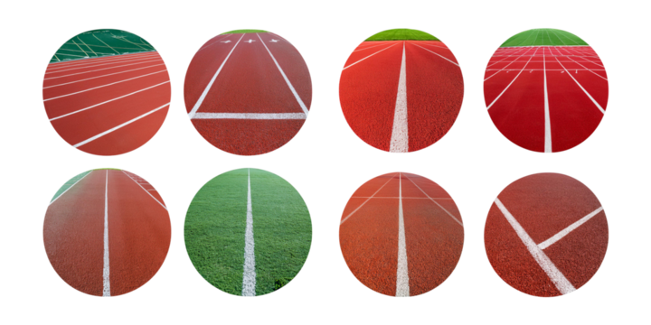 Colorful Training Tracks in Circular Frames for Sports Themes, isolated on transparent background