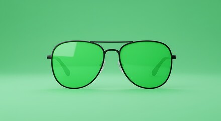 Stylish Aviator Sunglasses with Green Lenses on a Vibrant Green Background