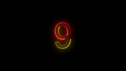 Fototapeta premium glowing neon 9 number illustration . on a black background.and creating a illustration stunning .