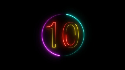  A  circular illustration, and glowing neon 10 number illustration . on a black background.and creating a illustration stunning .
