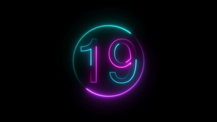  A  circular illustration, and glowing neon 19 number illustration . on a black background.and creating a illustration stunning .
