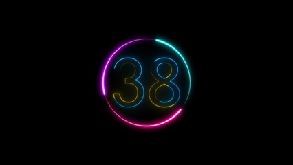    glowing neon 38 number illustration . on a black background.and creating a illustration stunning .