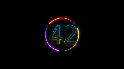   glowing neon 42 number illustration . on a black background.and creating a illustration stunning .