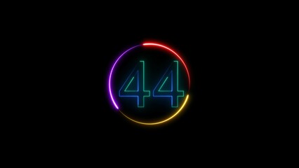  A  circular illustration, and glowing neon 44 number illustration . on a black background.and creating a illustration stunning .