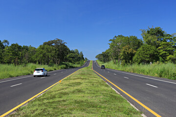 Fototapeta premium The beauty of the road and traffic routes Between Khong Chiam and Chong Mek Ubon Ratchathani, Thailand