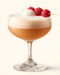 Refreshing Clover club cocktail garnished with raspberries and egg white foam