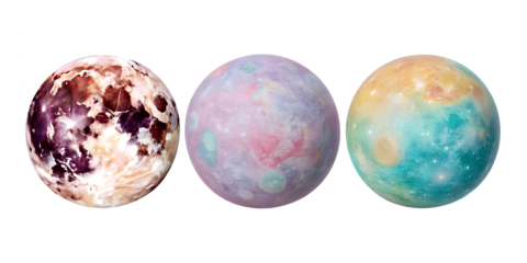 Beautiful Colorful Celestial Moon Art in Three Distinct Styles, PNG Transparent