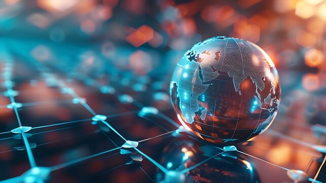 3d rendering of a globe on a pedestal with pink background