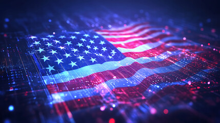 Digital American Flag Waving in Cyberspace