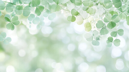 Green clover leaves with soft bokeh background for St. Patricks Day postcard
