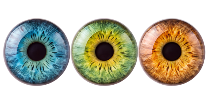 Colorful Human Irises in Macro, Three Different Visual Styles, PNG Transparent