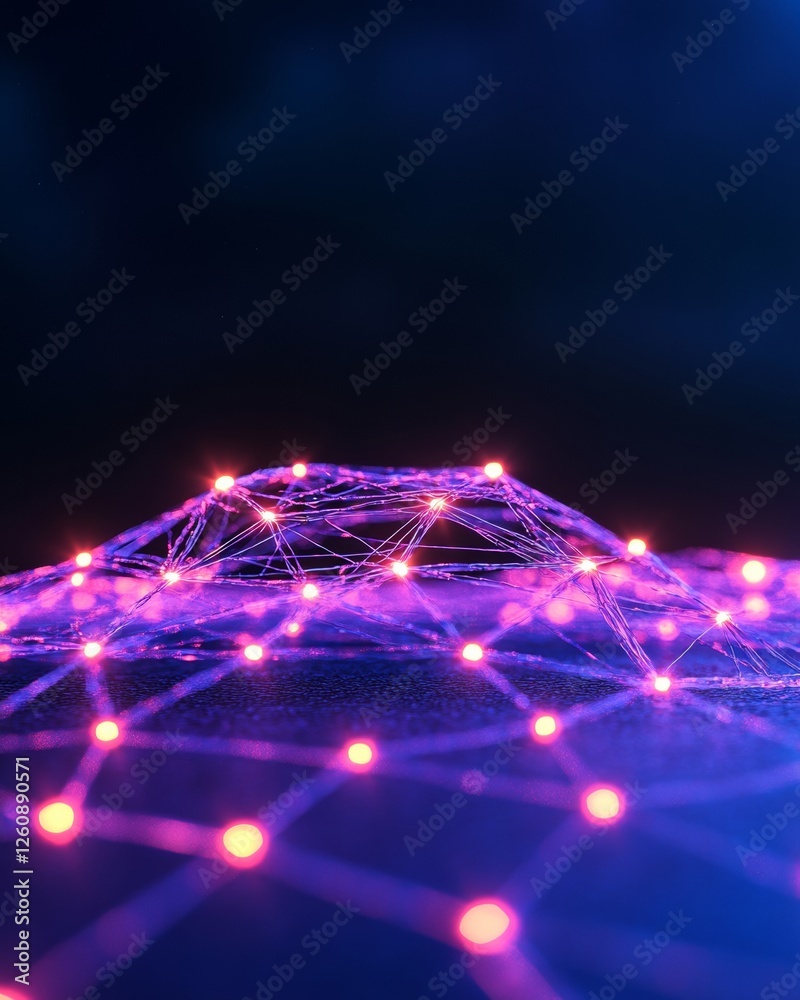 Aufkleber Futuristic Network Interface Neon-Lit Cyber Web with Luminous Nodes on Dark Surface - Advanced Tech Visualization and Digital Marketing Dynamics