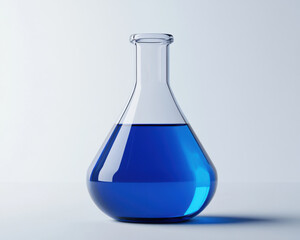 Laboratory glass flask filled with vivid blue liquid, showcasing science
