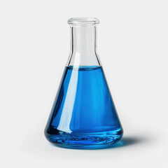 Minimalist clear glass flask with blue liquid, perfect for laboratory use