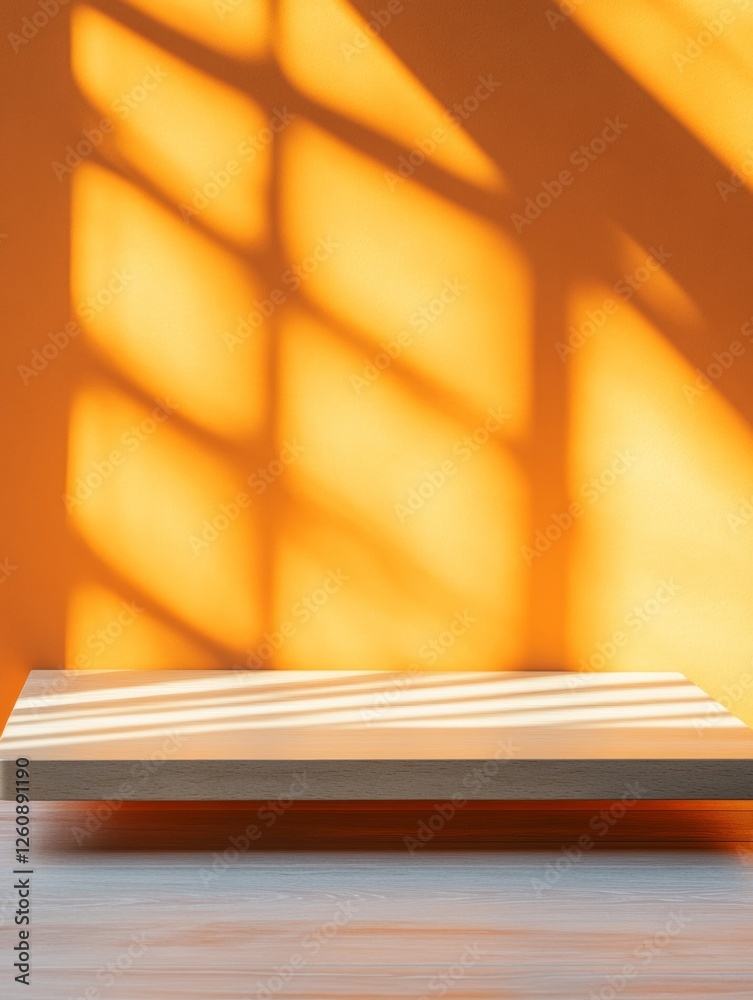 Aufkleber sunlit minimalist display shelf in warm tones scandinavian interior decor for modern retail spaces -