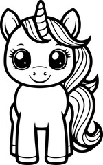 Cute unicorn pony coloring page or book for children outline vector illustration
