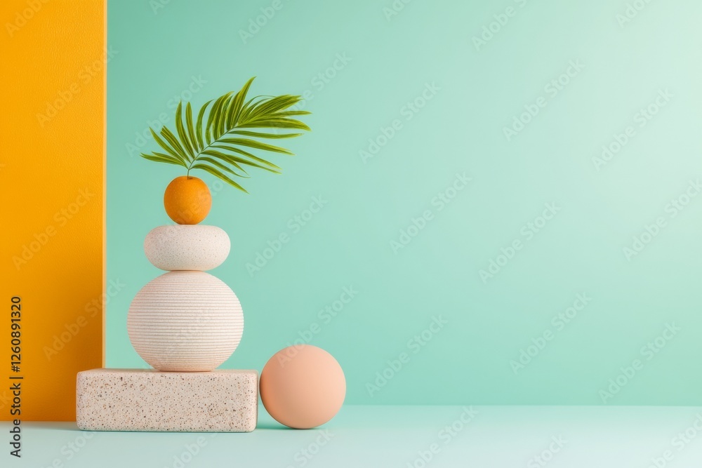 Aufkleber pastel geometric balance art polished spheres and cubes for modern office decor and digital branding