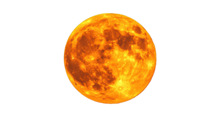 Bright orange full moon shining on transparent background