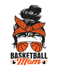 basketball mom messy bun, sports mom retro design, basketball lover fashion, game day mom life, trendy basketball supporter, typography design , vector illustration
