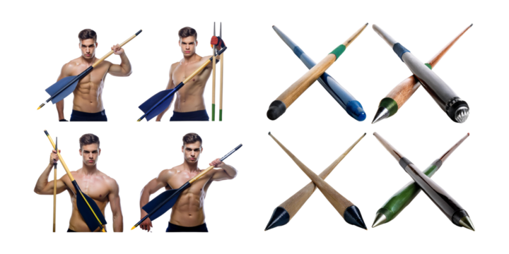 Young Male Model with Archery Bow and Arrows in Studio Setting