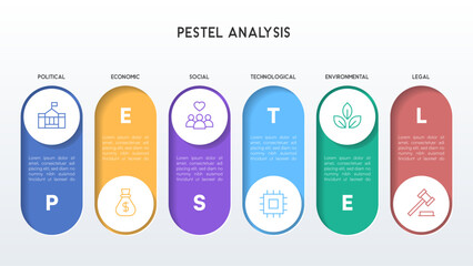 Sleek PESTEL Analysis Infographic with Glossy 3D Effect and Soft Colors