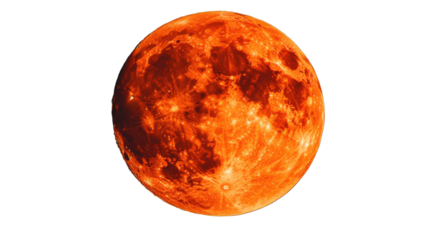 Full red moon isolated on transparent background shining in the dark