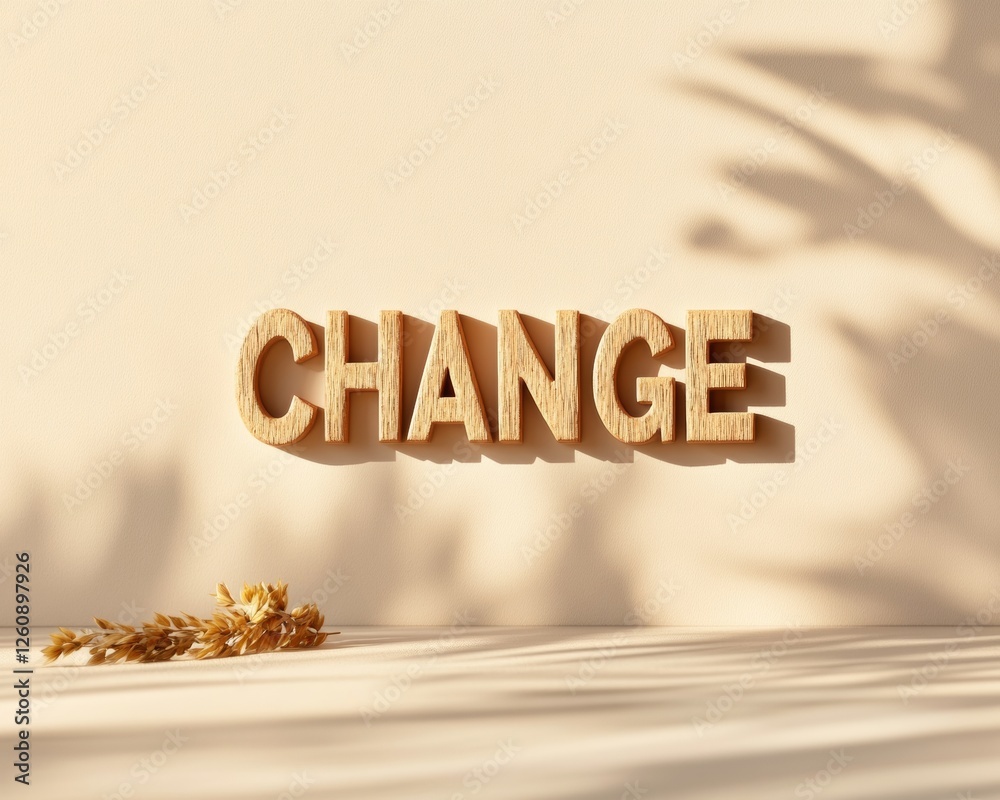Poster minimalist typography art embossed change on textured beige - growth and transformation for personal