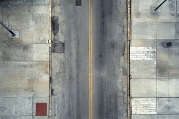 Overhead view of empty urban street with sidewalks. Neural network AI generated