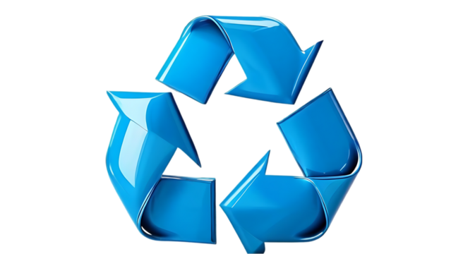 A blue recycling symbol isolated on transparent background