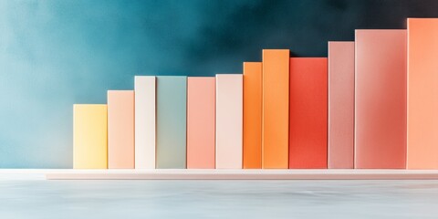 Vibrant Gradient Book Block Display Multicolored Tall Spines on Smooth Shelf for Modern Library Ambience - Educational Content Design and Knowledge Organization Strategy