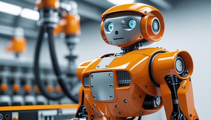 robot, industrial plant, factory robot, droid, machinery, factory machinery, machinery, orange, electronics, technology, manufacture, inspection, repair, help, computer, program, alternative labor, st