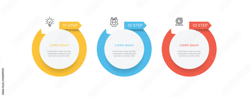 Poster 3 step circle infographic template. Vector timeline with icons can be used for workflow, business information and web graphic design 