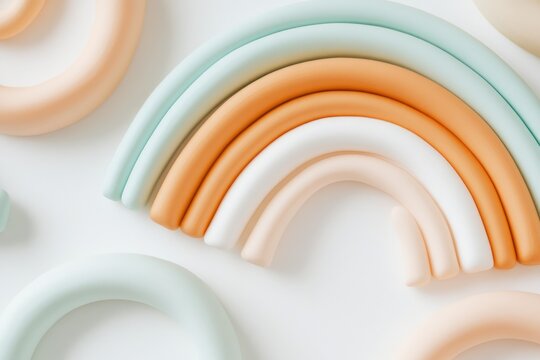 Playful Plasticine Rainbow With Bold Bright Arcs on a Minimalistic White Background - Powered by Adobe