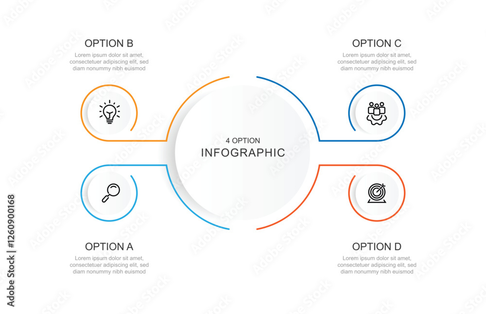 Poster Infographic template vector element, Diagram with 4 step line and with circle concept 