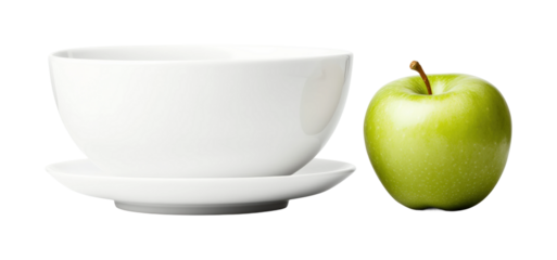 Green apple and bowl still life food isolated on transparent background png