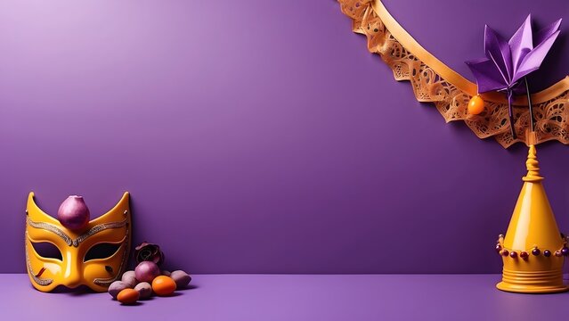 Purim banner with empty space Without Text, Purple Minimal background, holiday banner poster background for advertisement ads