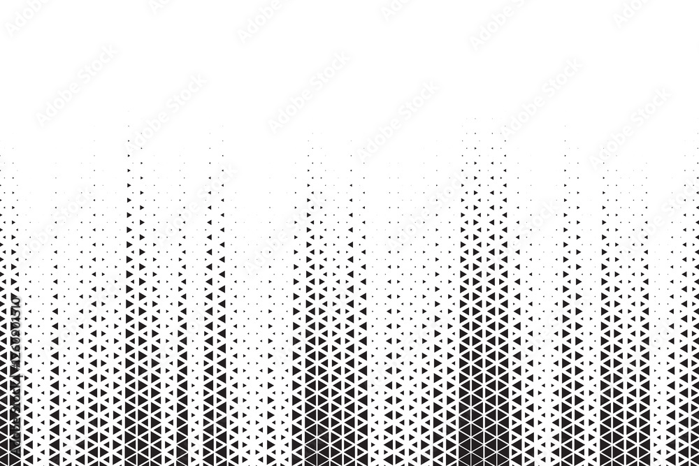 Fototapete Triangular Halftone Texture Retro wave Vector Geometric Technology Abstract Background. Half Tone Triangles Retro Colored Pattern. Minimal 80s Style Dynamic Tech Structure Wallpaper
