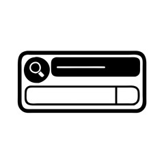 Search bar icon with magnifying glass, black and white graphic, online search tool