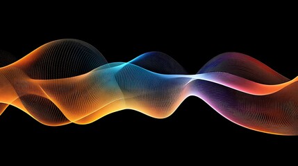 Abstract Colorful Waves Flowing Dynamically Across Black Background
