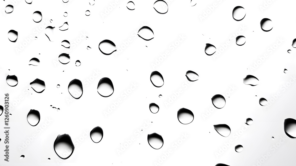 Poster minimalist and elegant isolated water droplet formations with reflections on a clean simple white ba