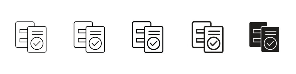 set of 5 pixel perfect Document accept icon with 1 unexpanded, 1 silhouette, A document accept icon represents approval, verification and confirmation of files