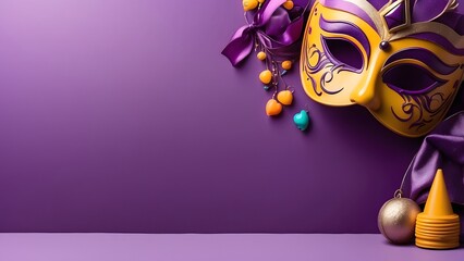 Purim banner with empty space Without Text, Purple Minimal background, holiday banner poster background for advertisement ads