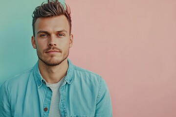 Obraz premium Stylish Young Man Posing Against a Colorful Background for Modern Portrait Photography